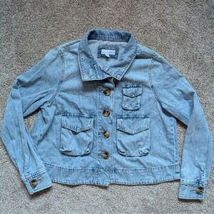 NWOT Loft Womens Sz S Lightweight Denim Jacket Oversized Crop Classic Preppy